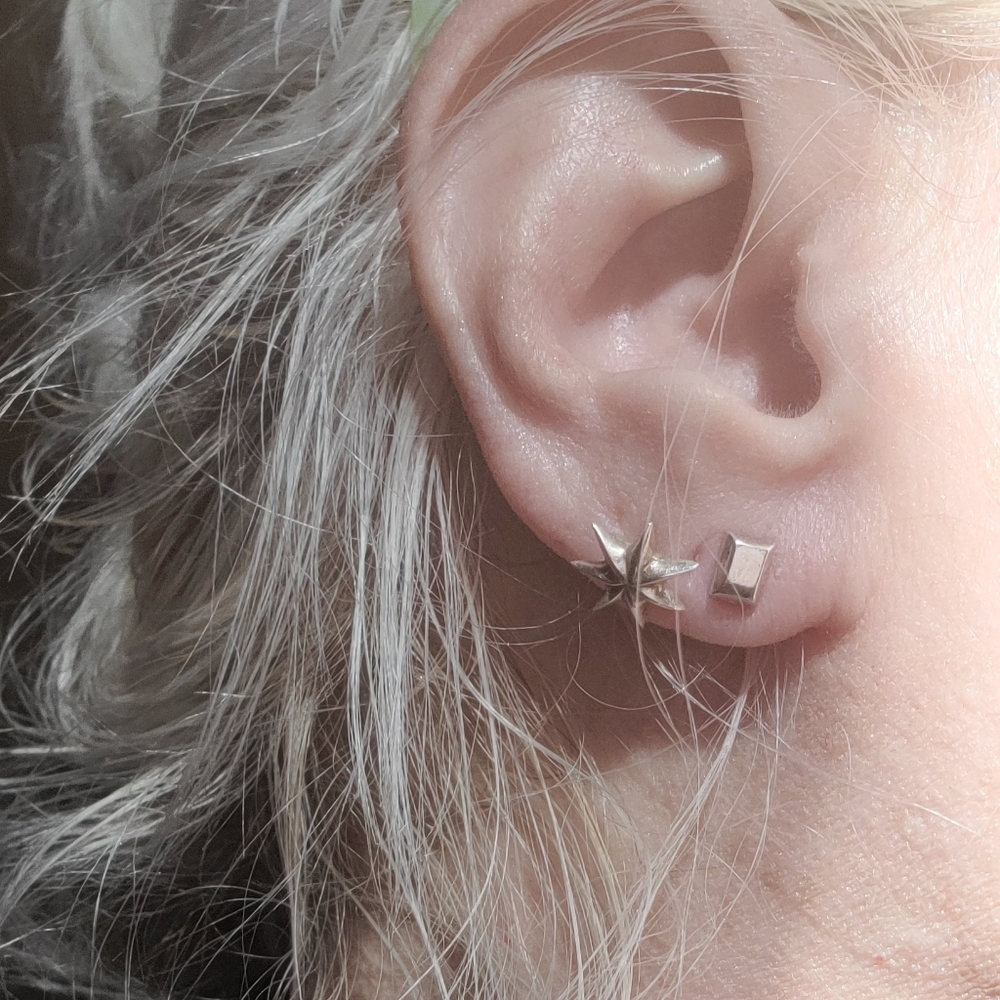 .925 Small Silver Rectangle Stud Earrings - image 4